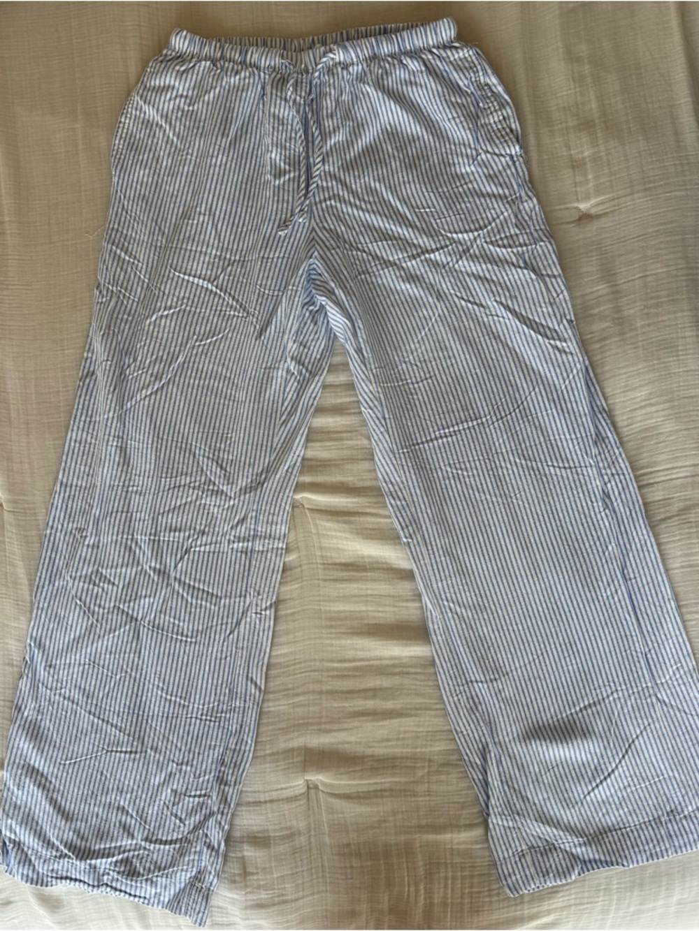 Bershka Men's Blue & White Striped Lounge Joggers